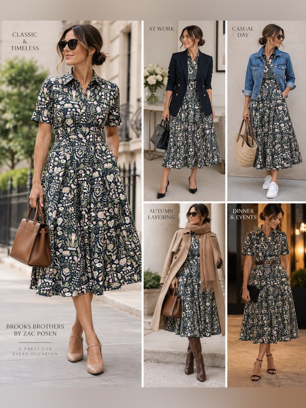 Brooks Brothers Zac Posen Botanical Cotton Sateen Shirt Dress Size 4